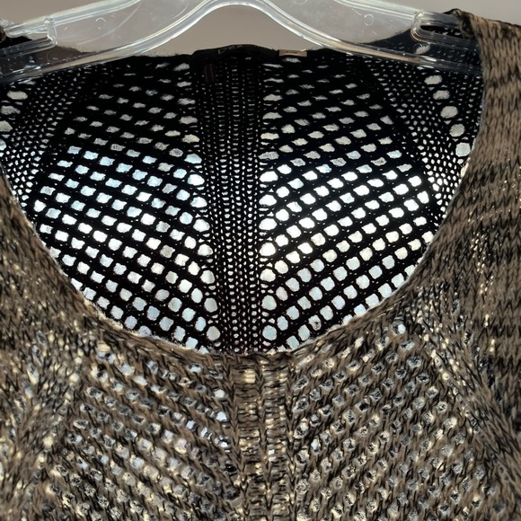 DEX Scoop Neck Open Knit Contrast Chiffon Back Sweater Large Gray / Black - Picture 10 of 16